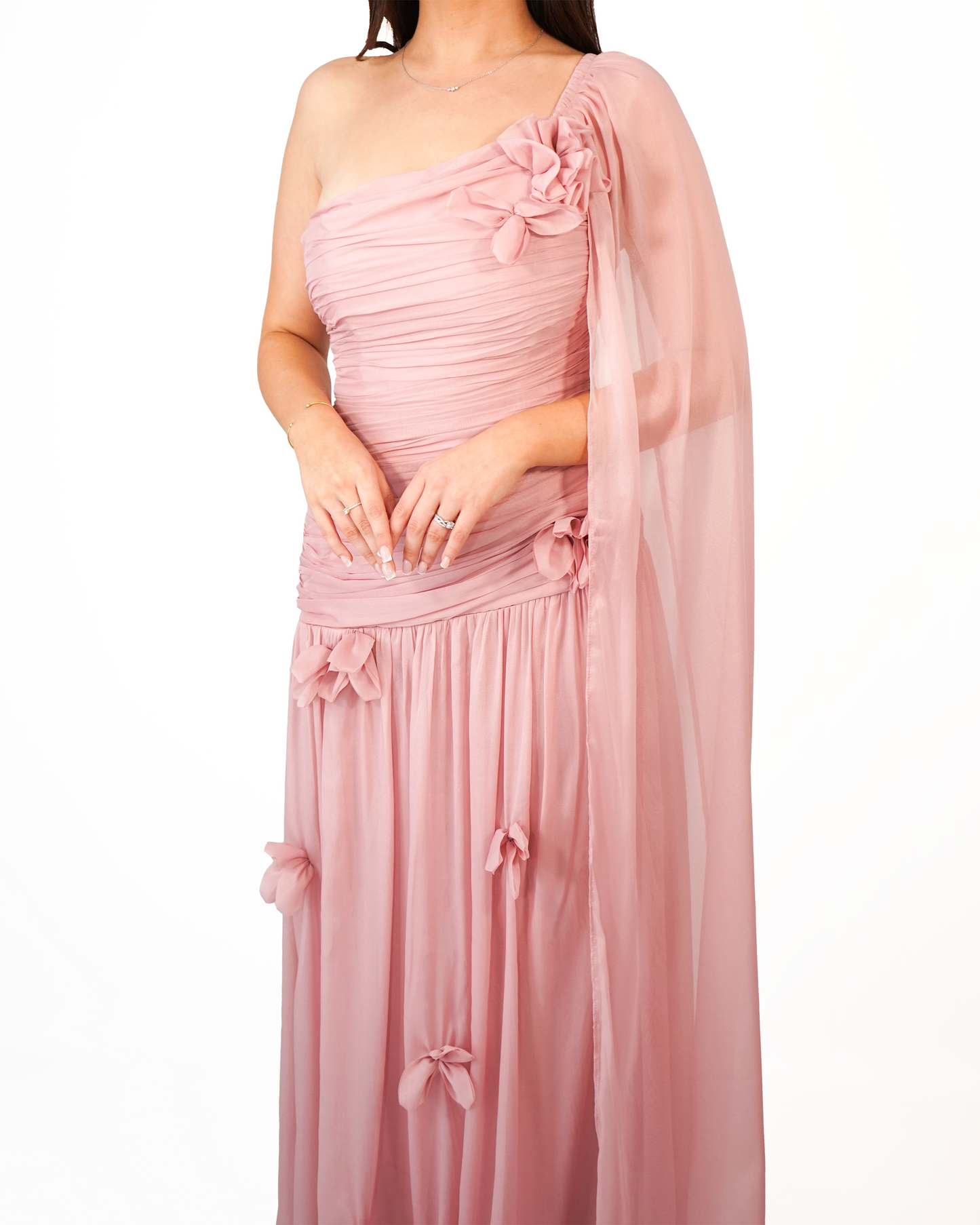 Robe asymétrique drapée rose