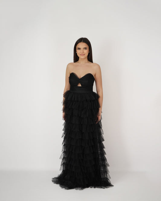 Robe Bustier A Volants Noire