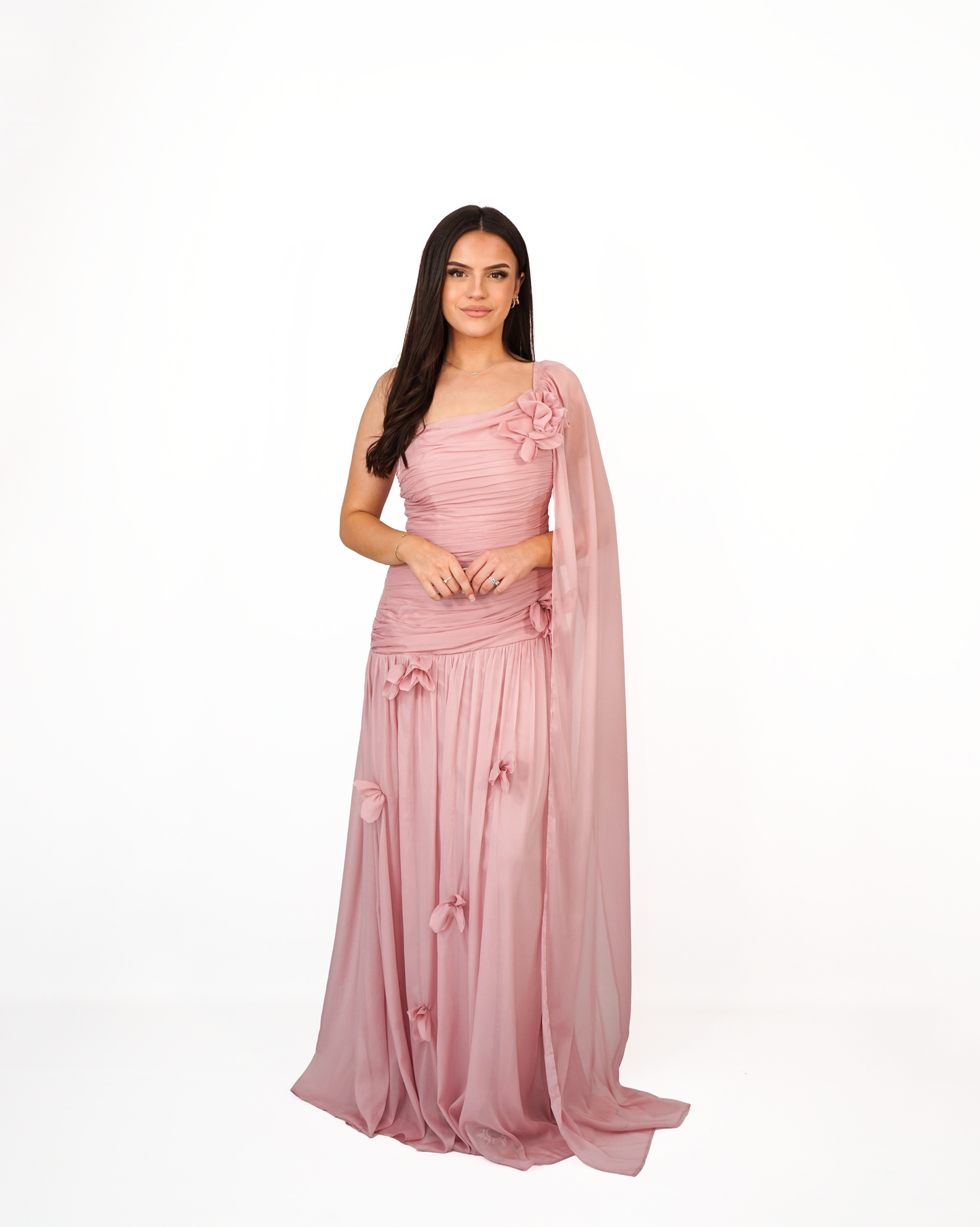 Robe asymétrique drapée rose