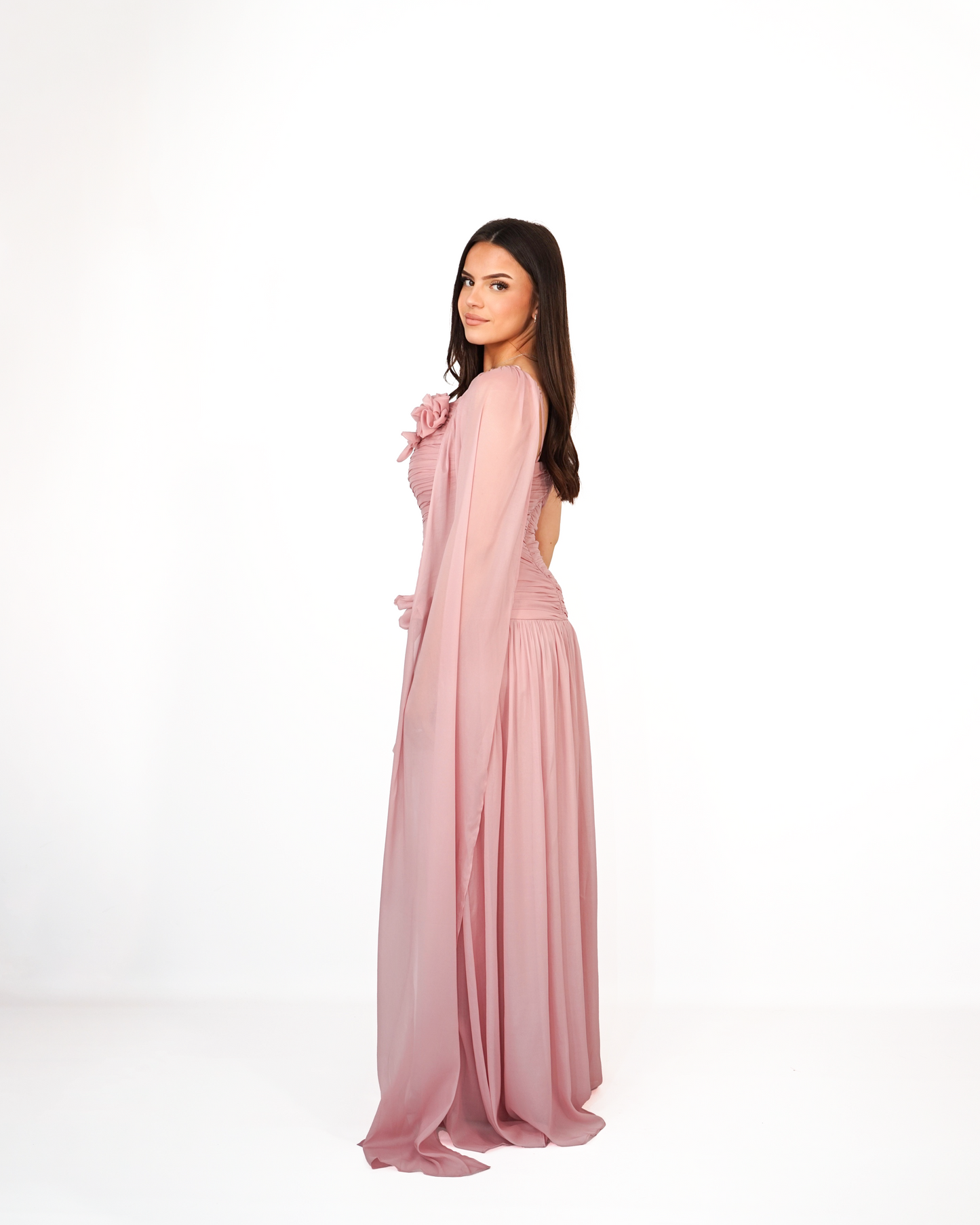 Robe asymétrique drapée rose