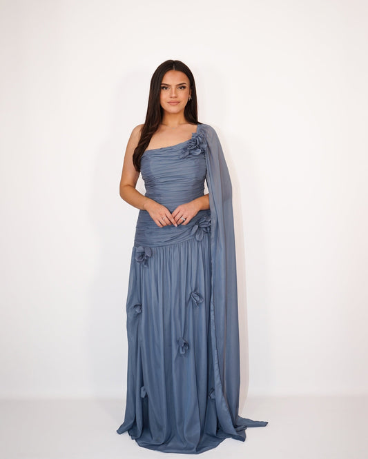 Robe asymétrique drapée bleue