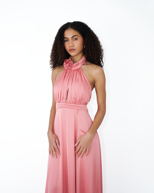 Longue Robe Satinée Rose Corail