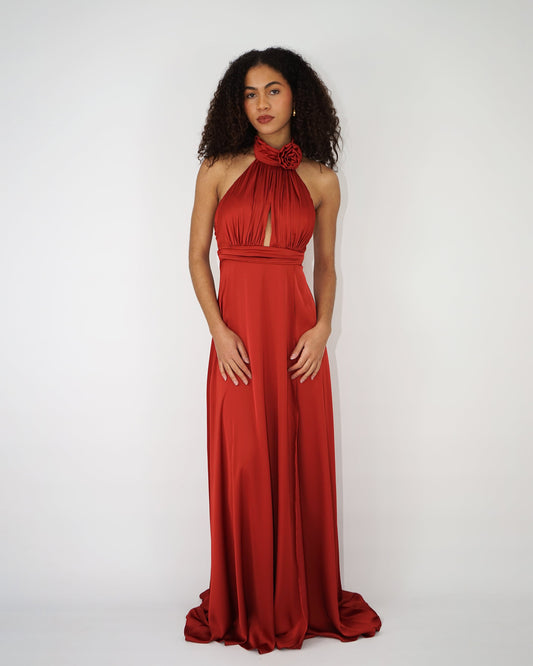 Long Terracotta Satin Dress