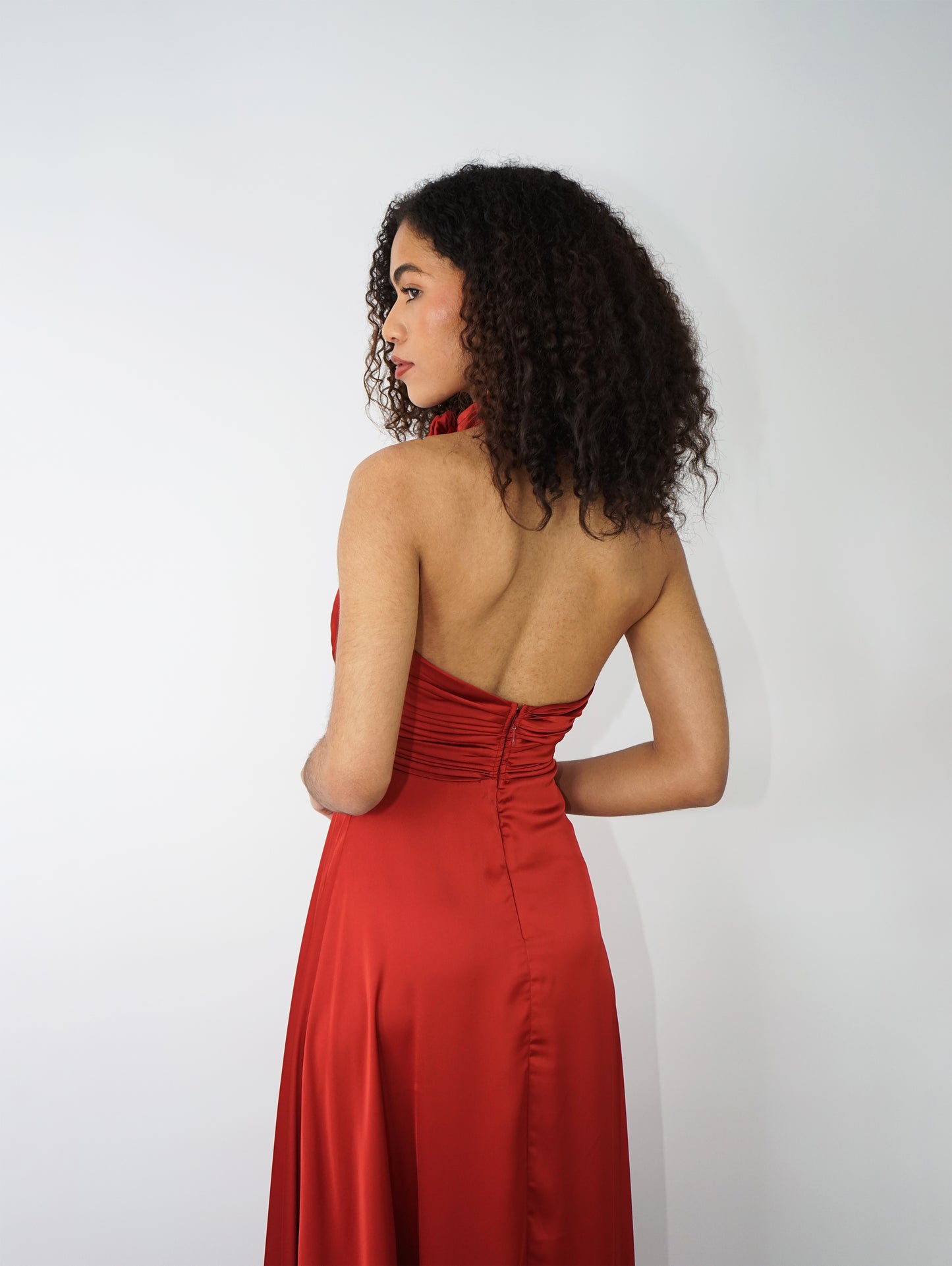 Long Terracotta Satin Dress