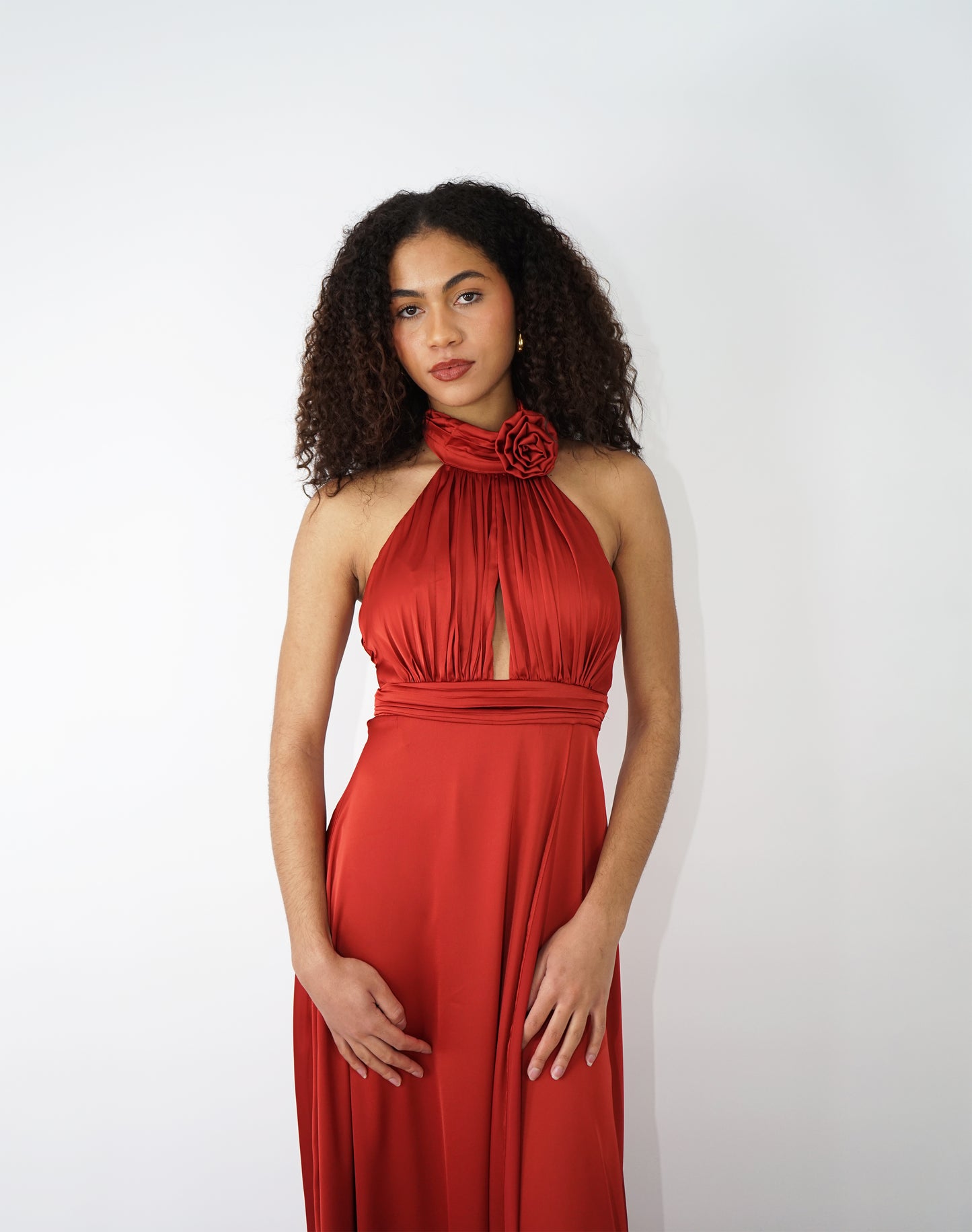 Long Terracotta Satin Dress