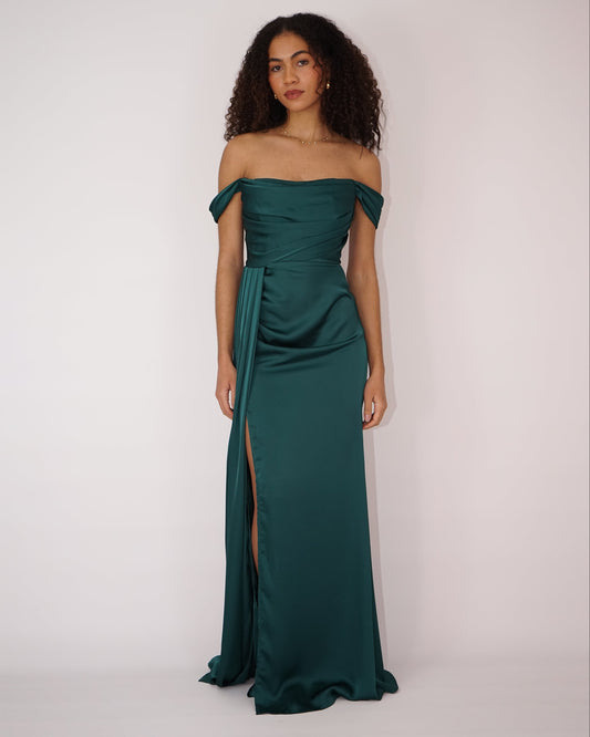 Robe Satinée Verte Emeraude