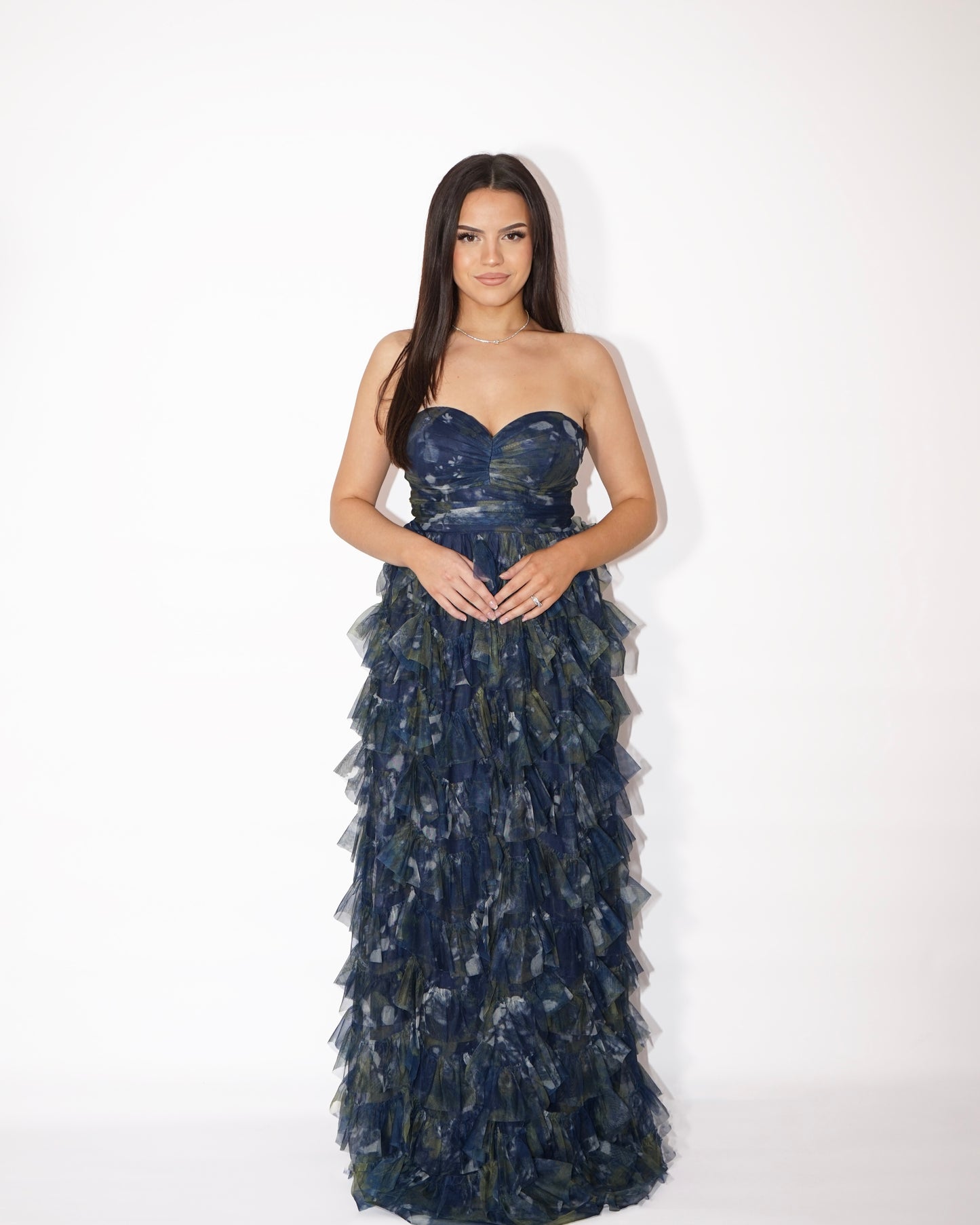 Navy Blue Ruffled Bustier Dress