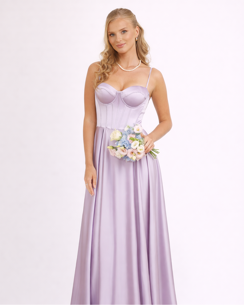 Eva - Robe corset en satin lilas