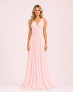 Ambre - Longue robe en satin irisé rose