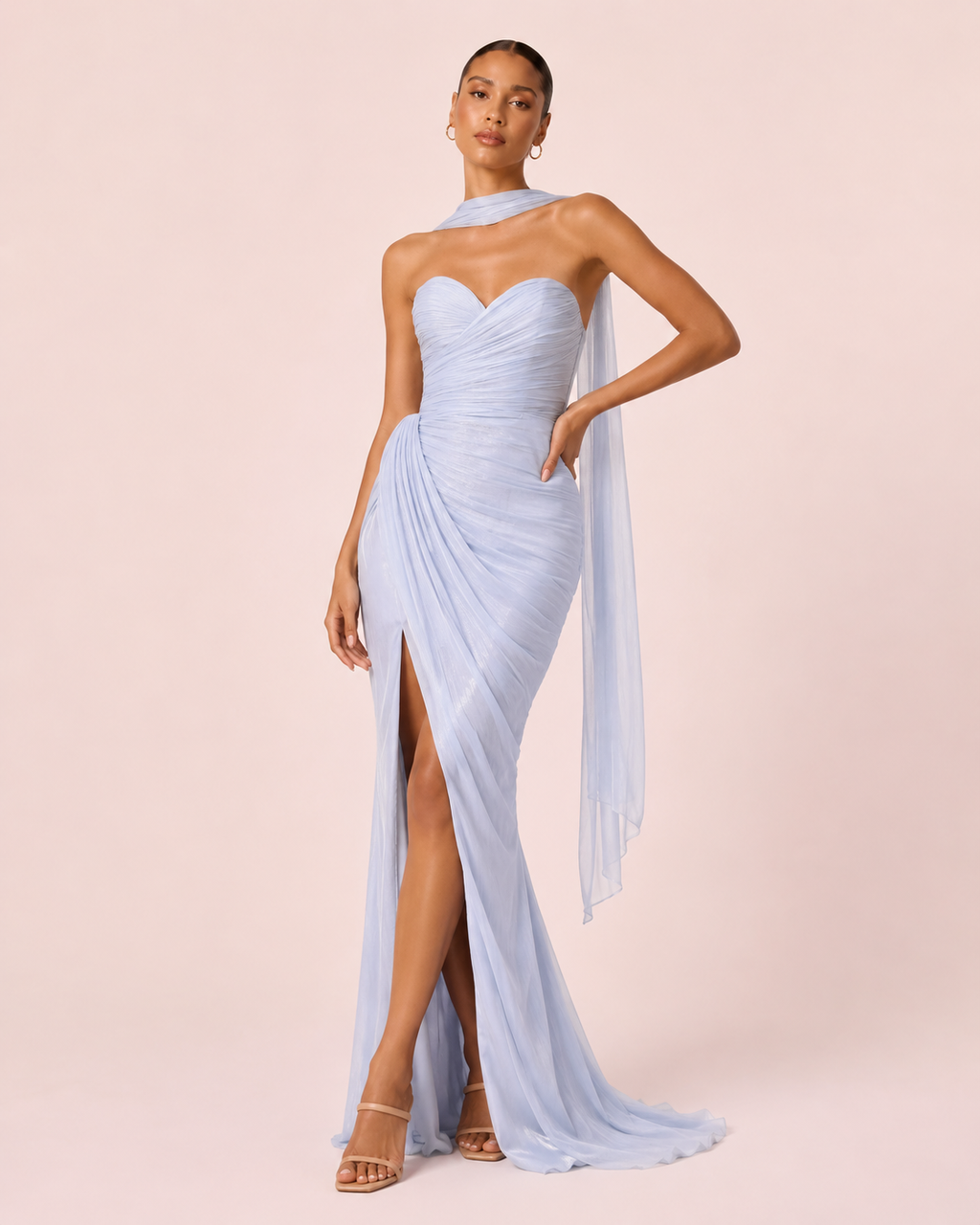 Angélina- Longue robe bustier bleu ciel