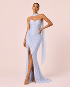 Angélina- Longue robe bustier bleu ciel
