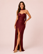 Angélina- Longue robe bustier bordeaux