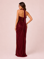 Angélina- Longue robe bustier bordeaux