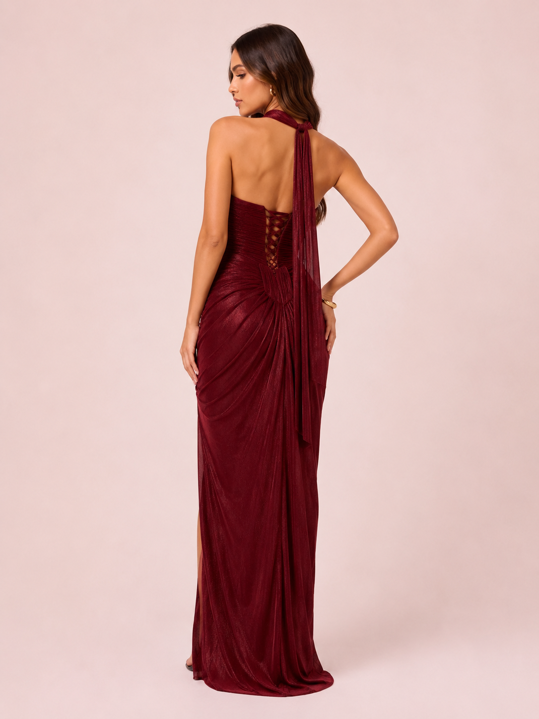Angélina- Longue robe bustier bordeaux