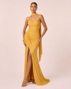 Angélina- Longue robe bustier jaune