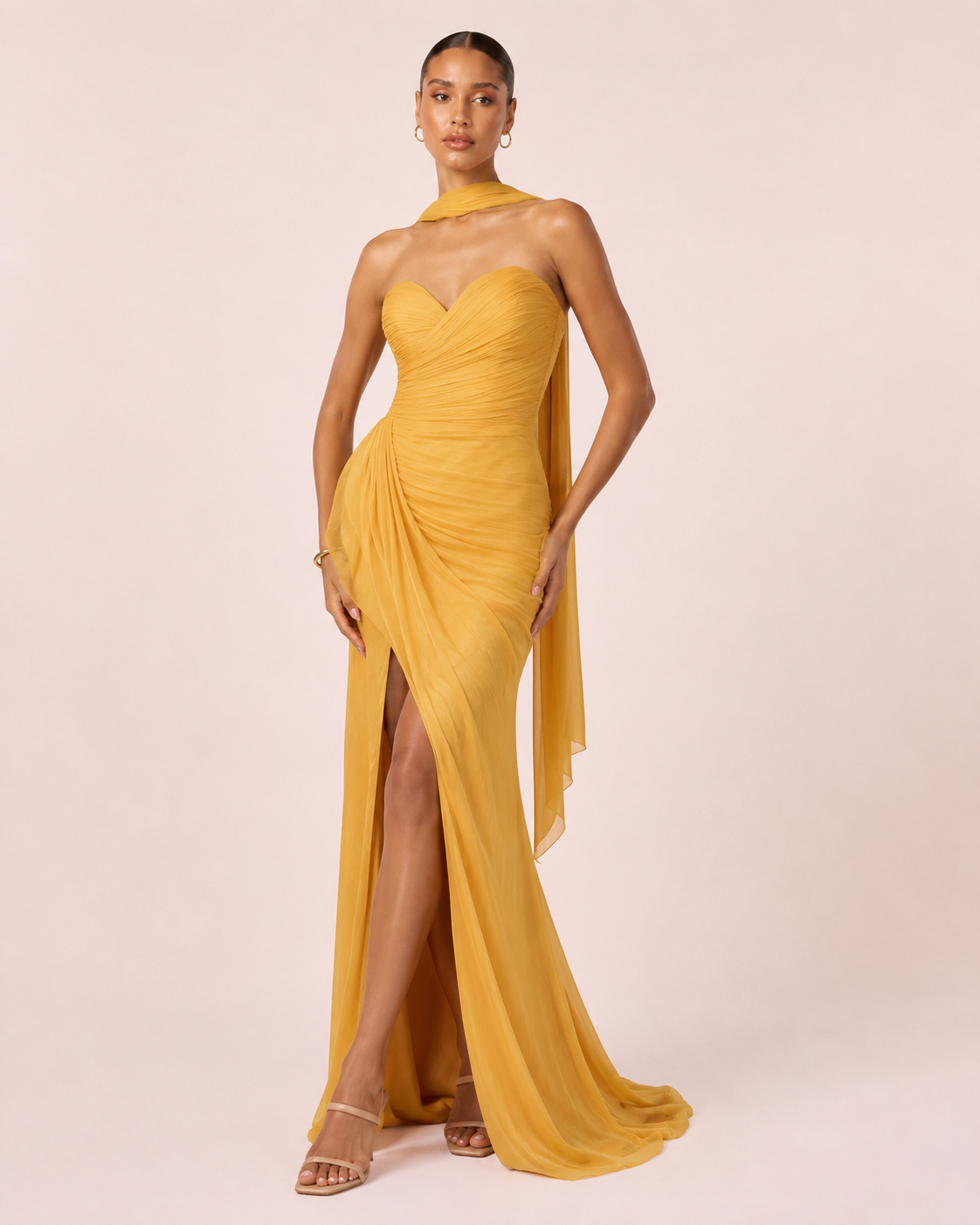 Angélina- Longue robe bustier jaune