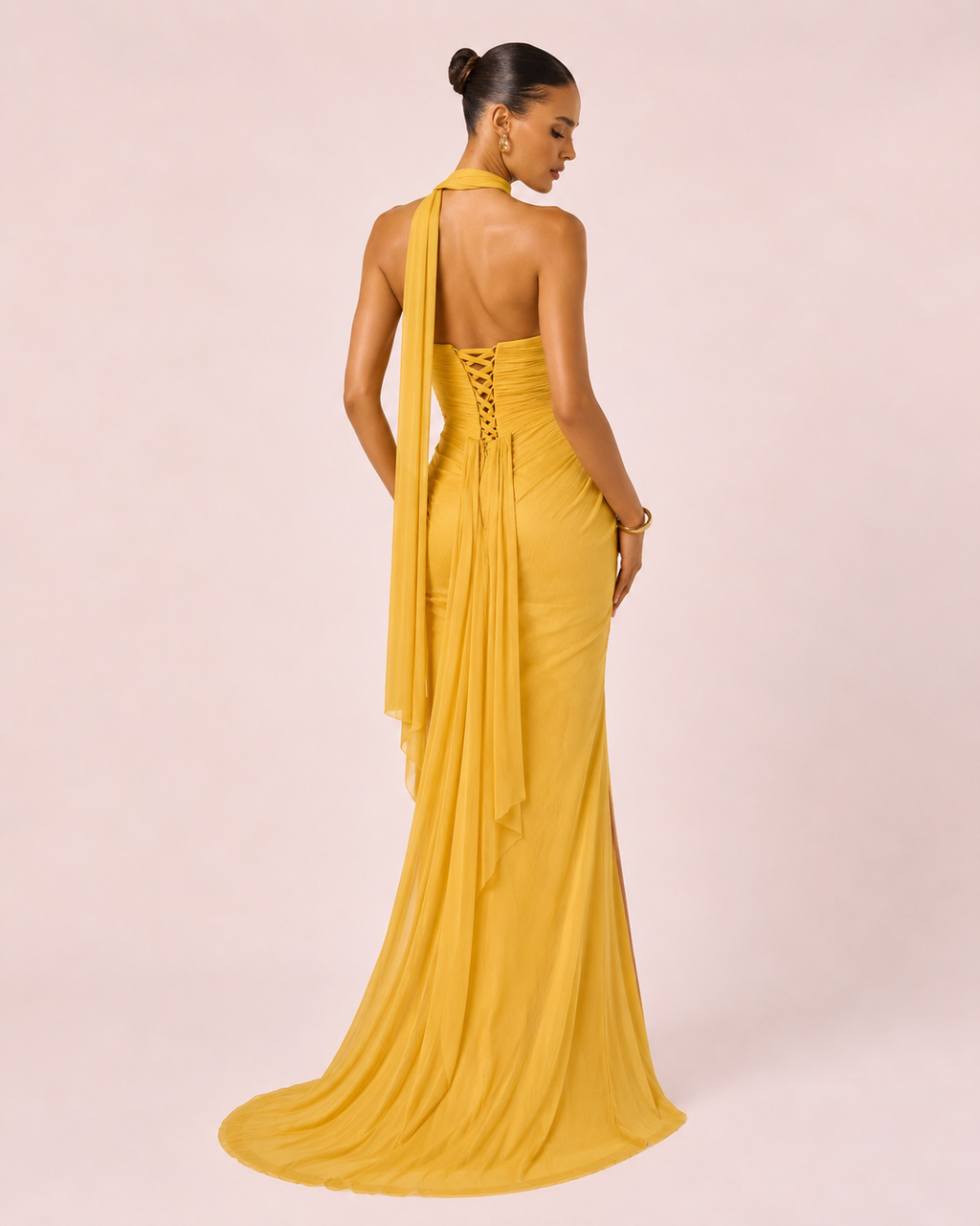 Angélina- Longue robe bustier jaune