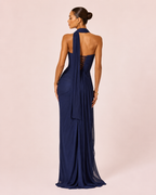Angélina- Longue robe bustier bleu marine