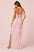 Angélina- Longue robe bustier rose pale