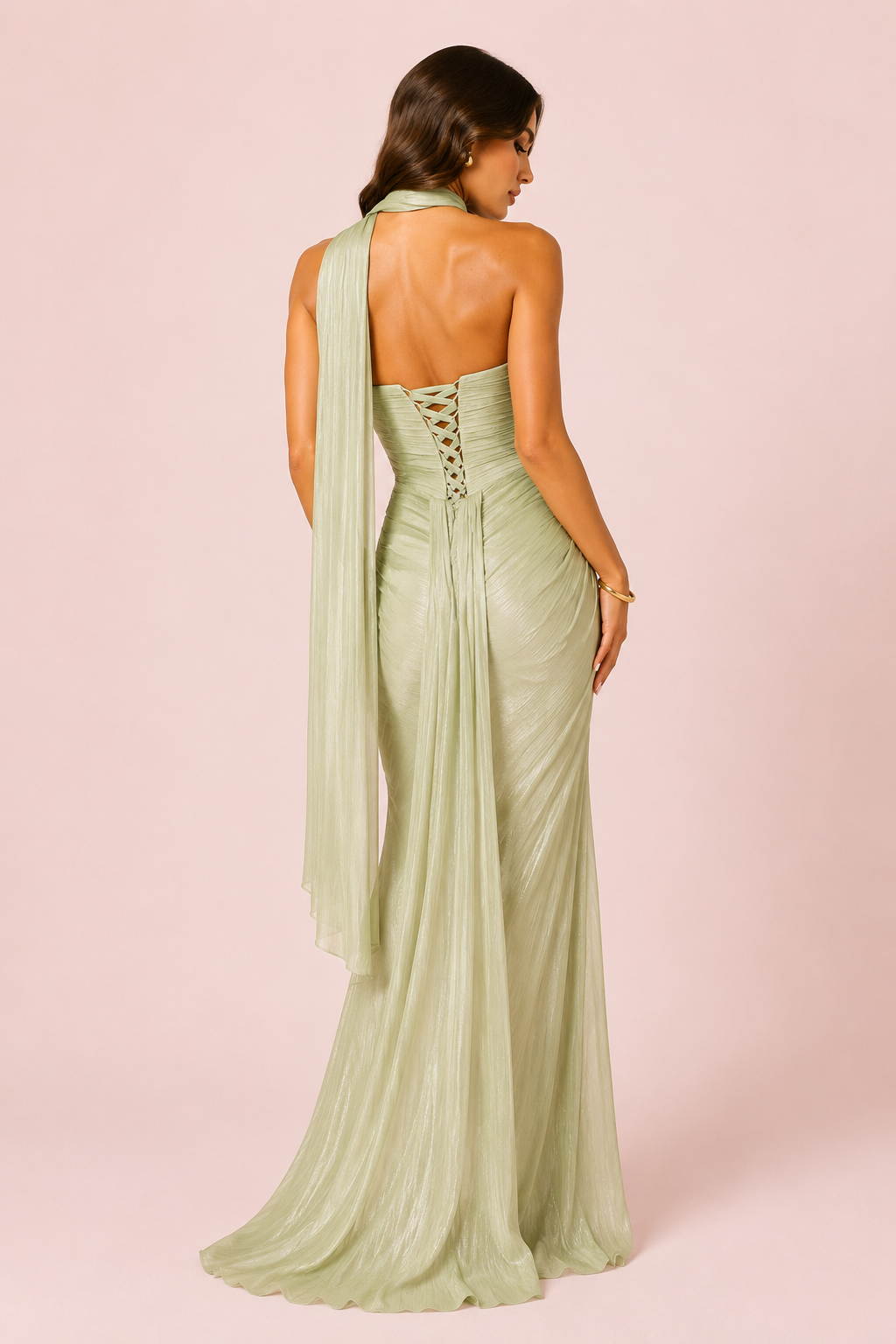 Angélina- Longue robe bustier vert sauge