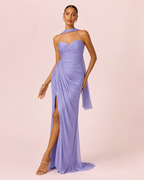 Angélina- Longue robe bustier violet