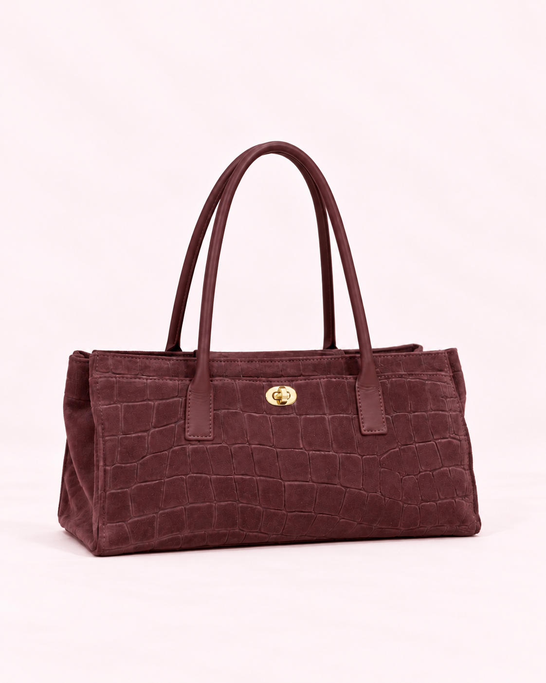 Ava - Sac croco en cuir bordeaux