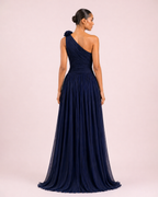 Adèle - Longue robe asymétrique bleu marine