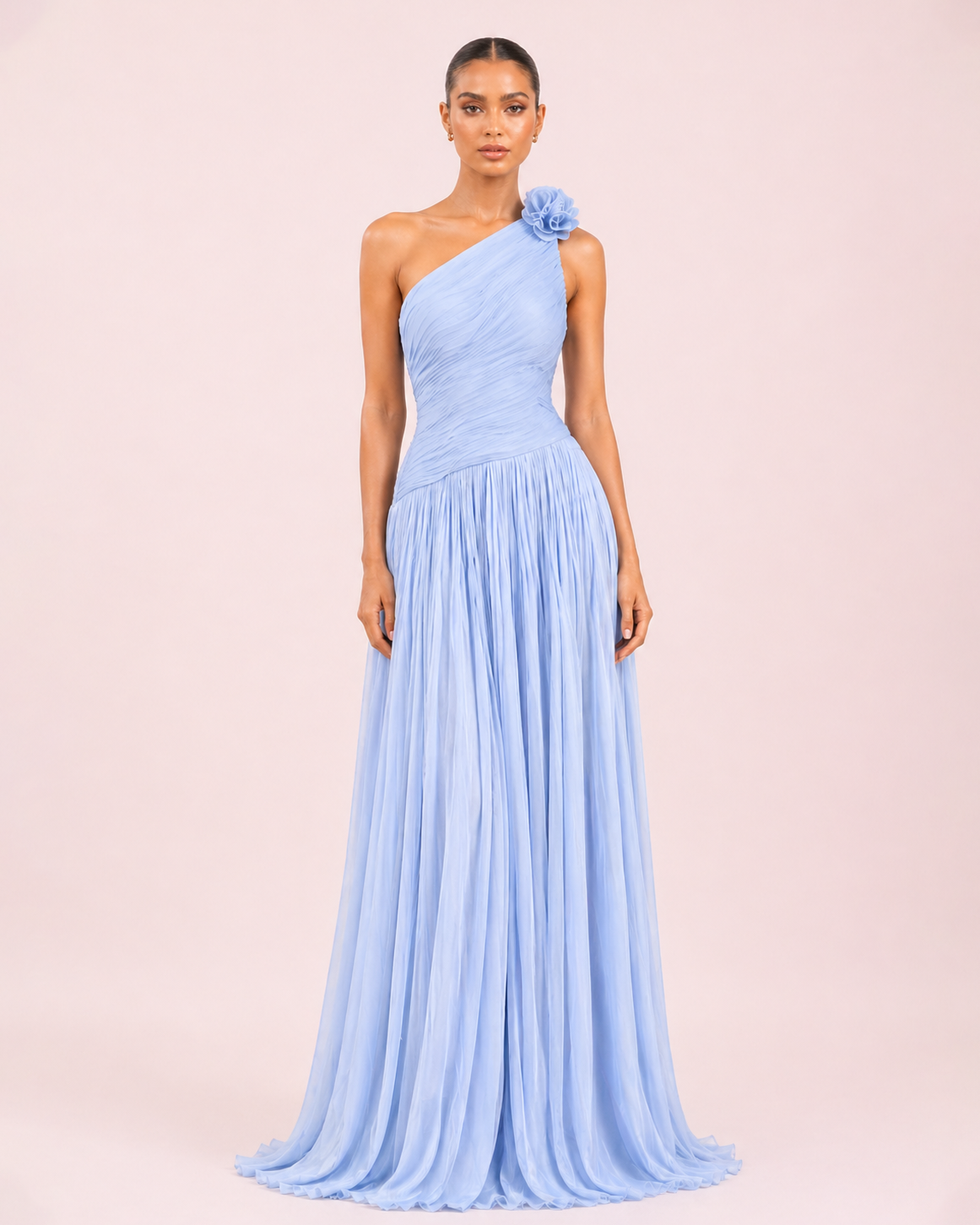 Adèle - Longue robe asymétrique bleu ciel