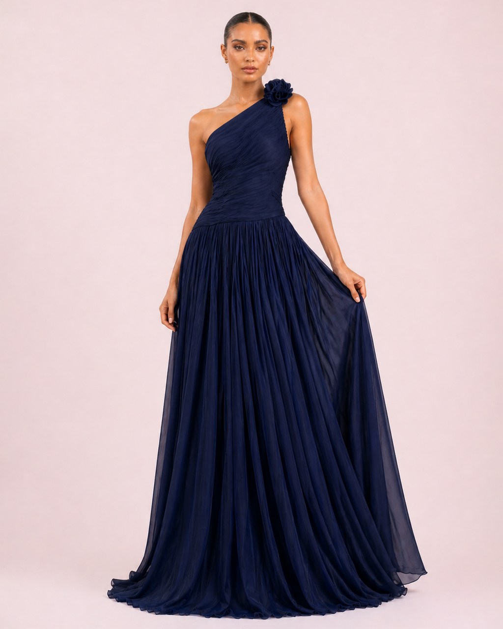 Adèle - Longue robe asymétrique bleu marine