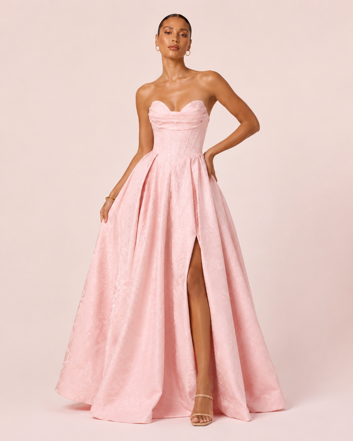 Adriana - Robe à corset en jacquard rose