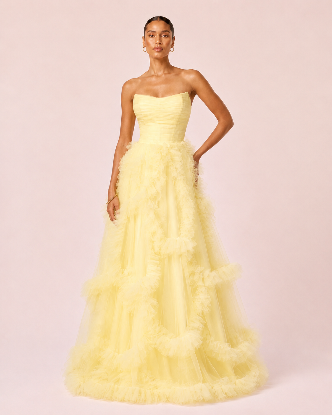 Alia - Longue robe en tulle jaune