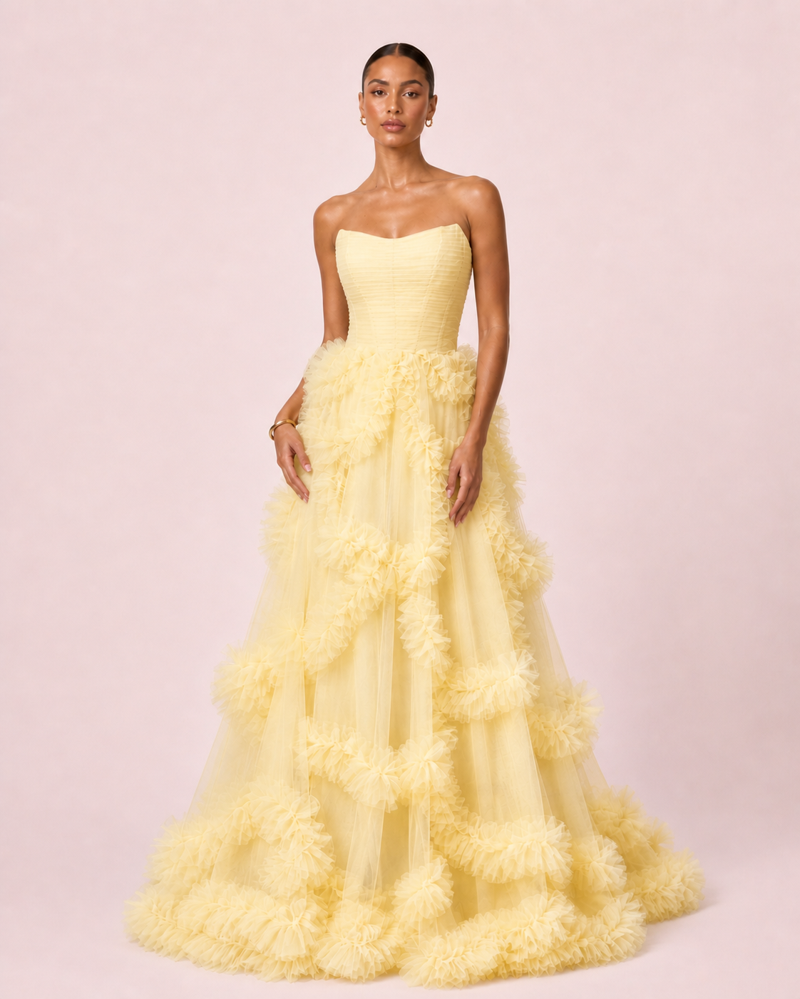 Alia - Longue robe en tulle jaune