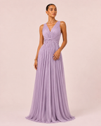 Ambre - Longue robe en satin irisé lilas