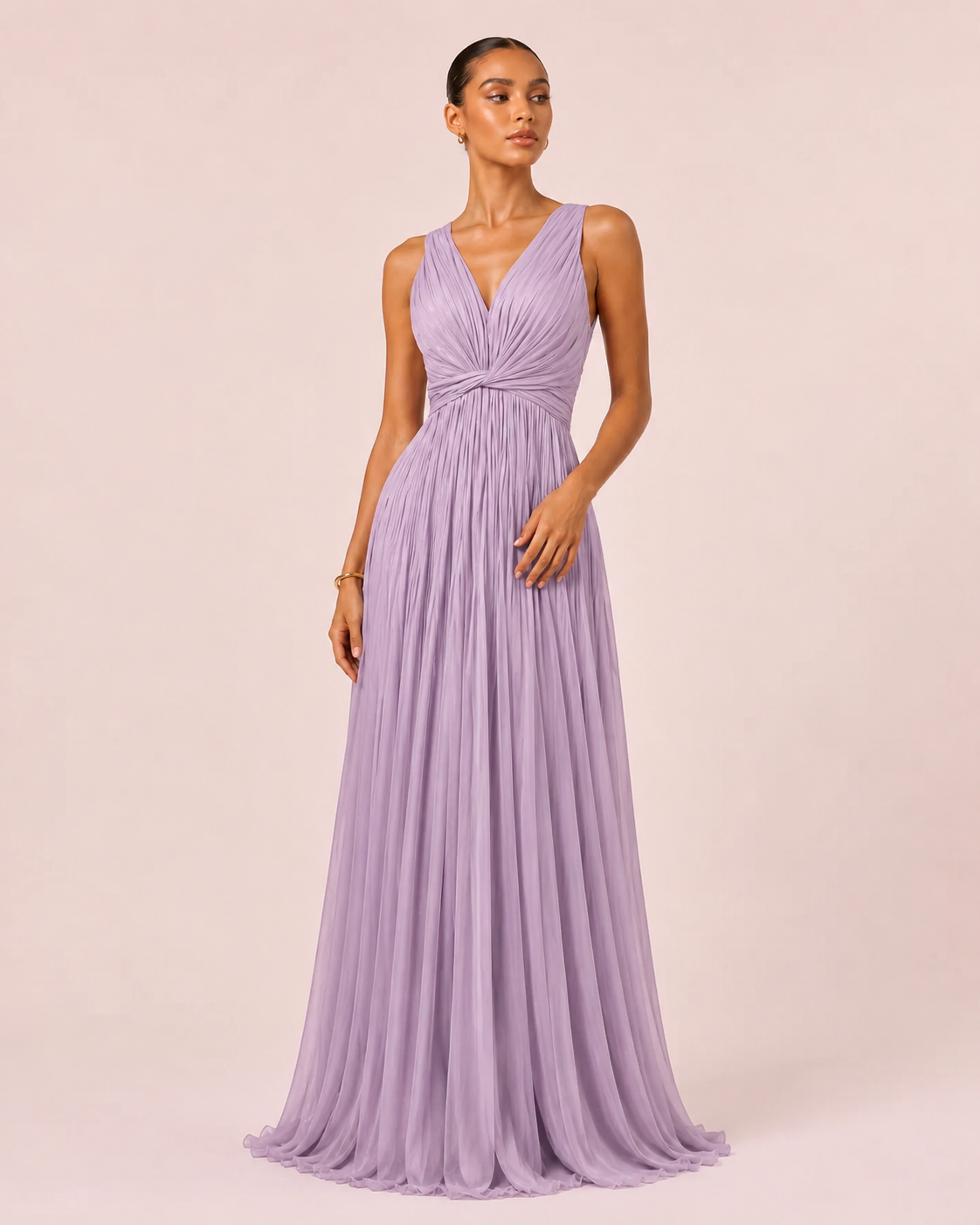 Ambre - Longue robe en satin irisé lilas