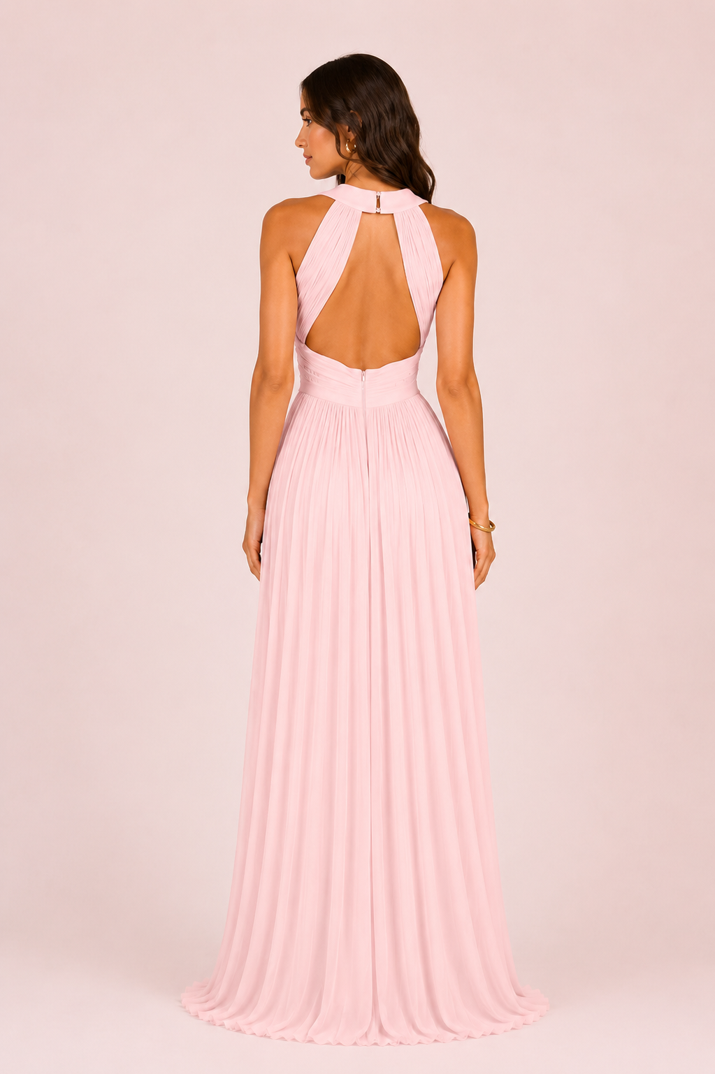 Ambre - Longue robe en satin irisé rose