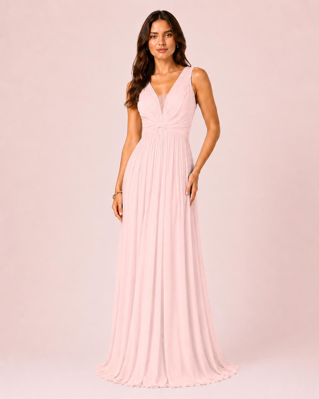 Ambre - Longue robe en satin irisé rose