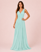 Ambre - Longue robe en satin irisé turquoise