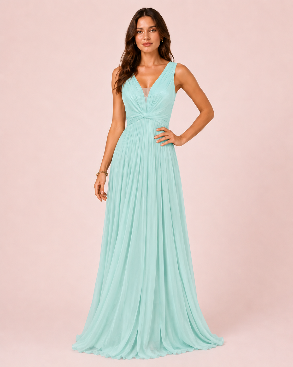 Ambre - Longue robe en satin irisé turquoise