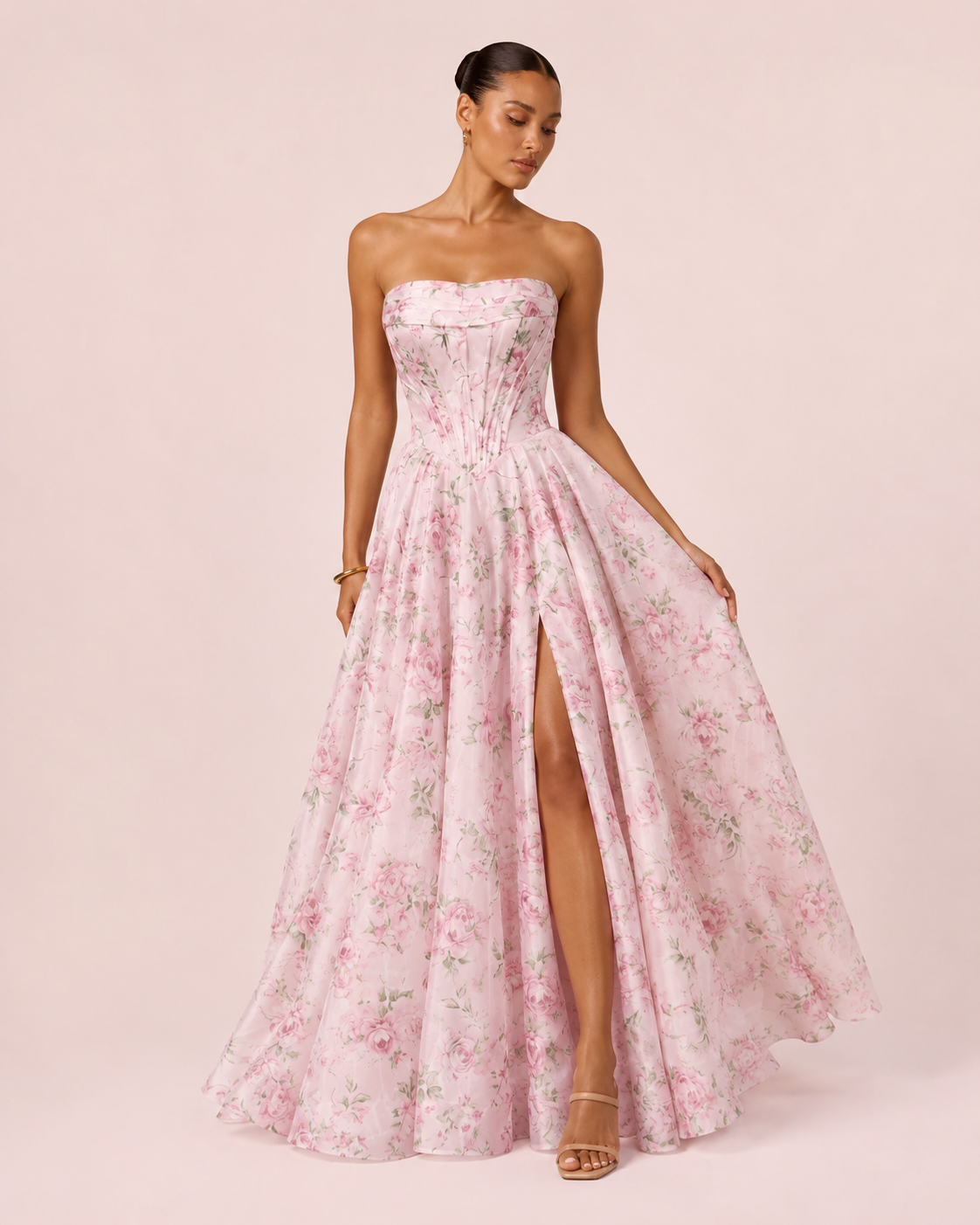 Anais - Longue robe fleurie rose