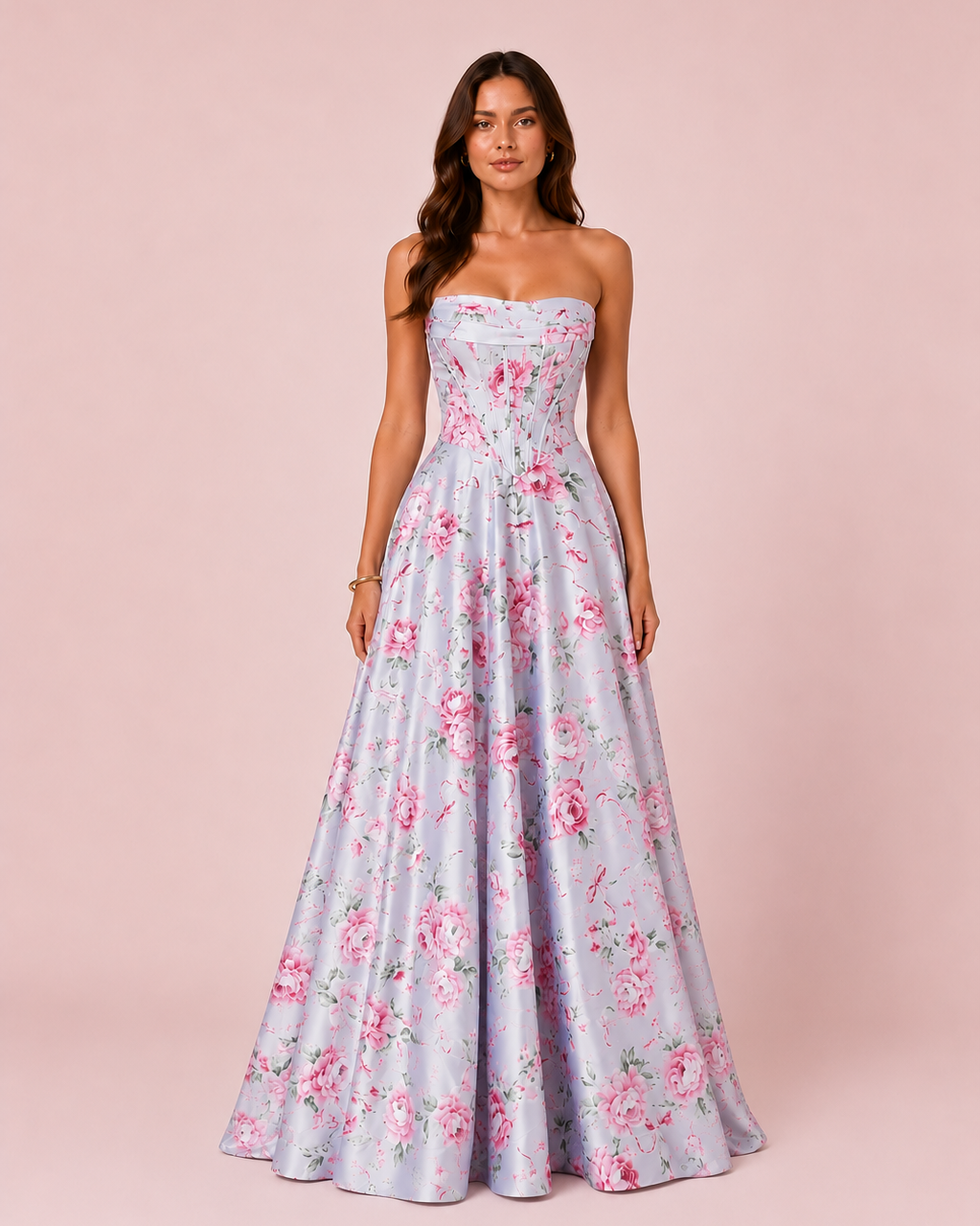 Anais - Longue robe fleurie bleue