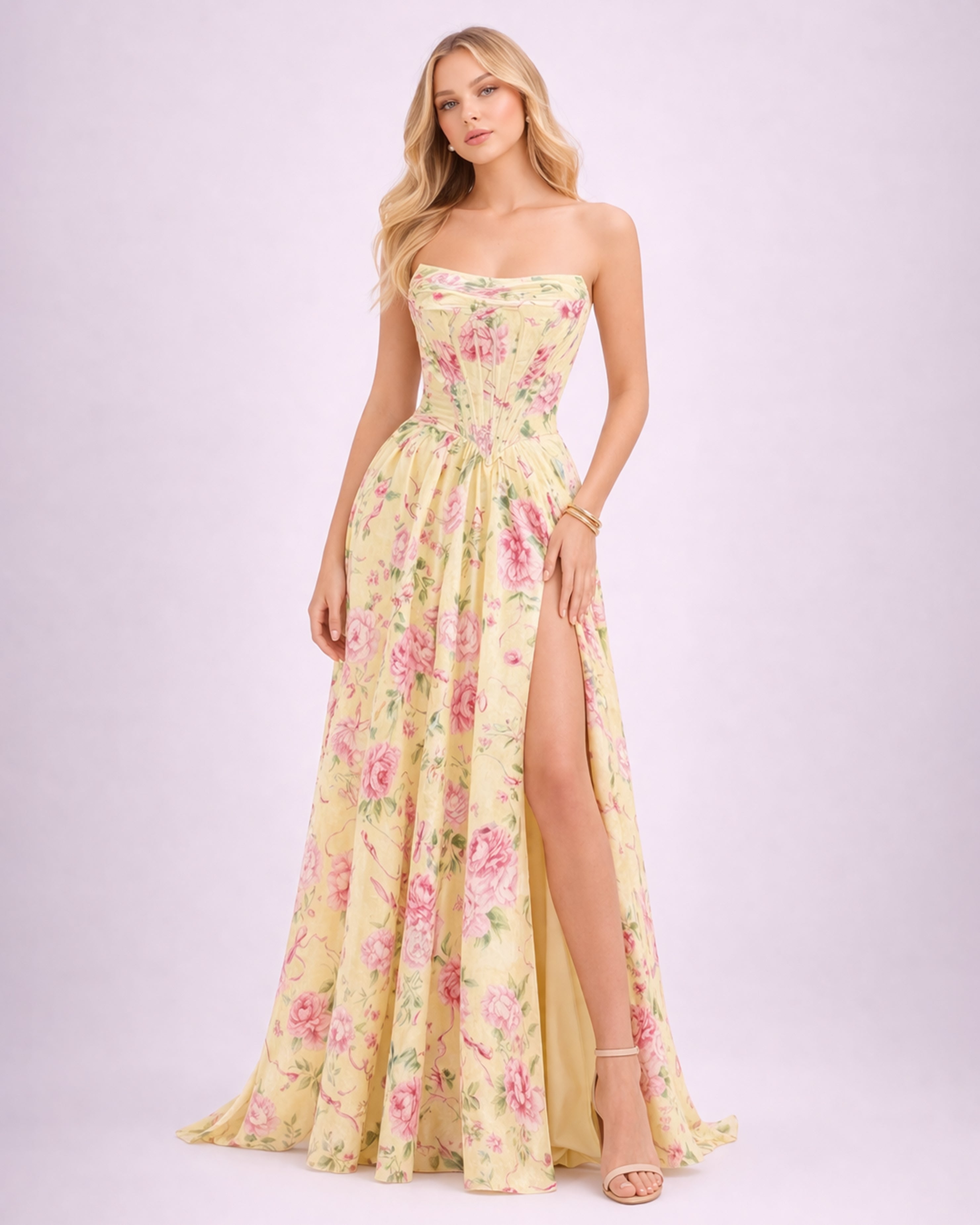 Anais - Longue robe fleurie jaune