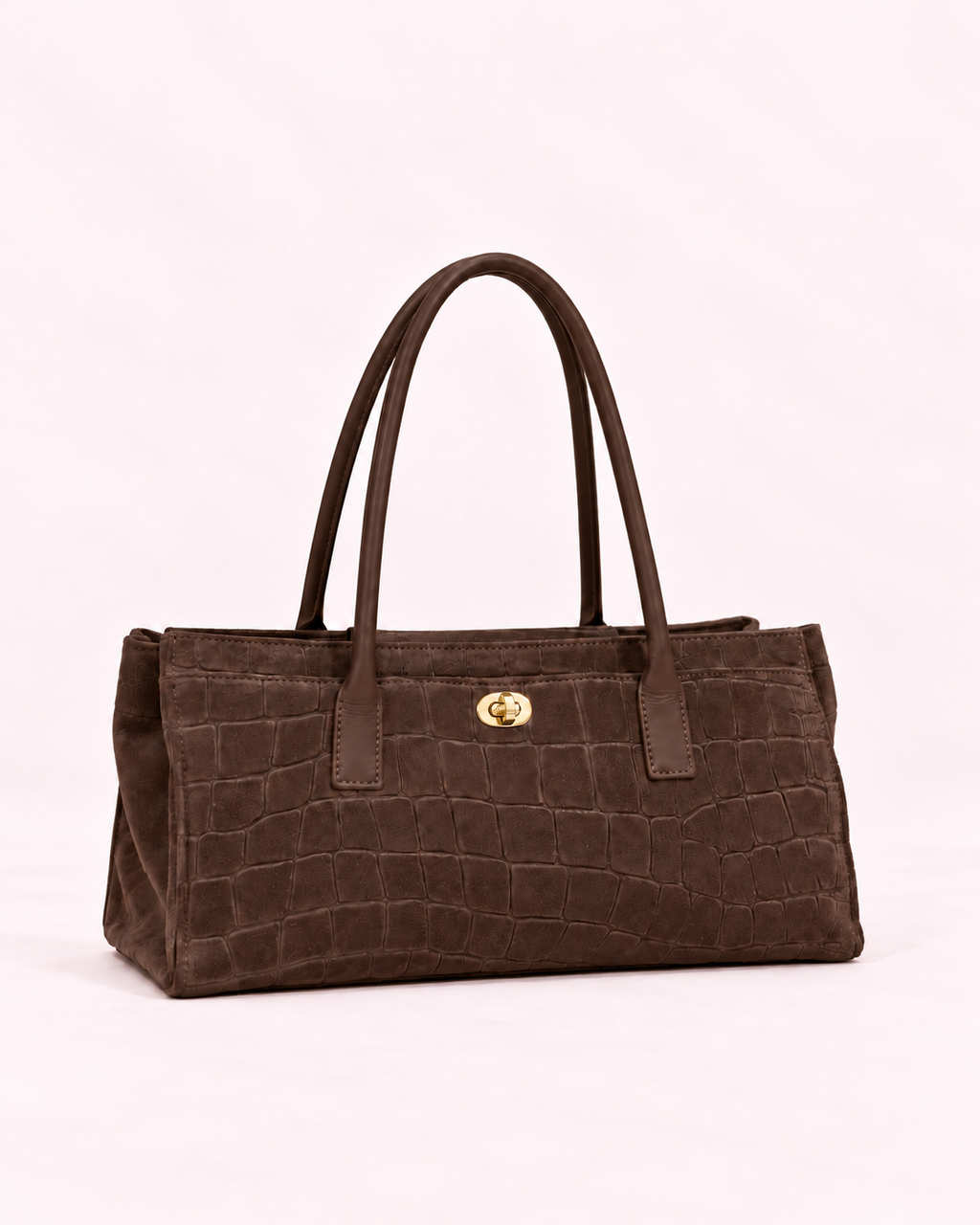 Ava - Sac croco en cuir marron
