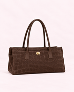Ava - Sac croco en cuir marron