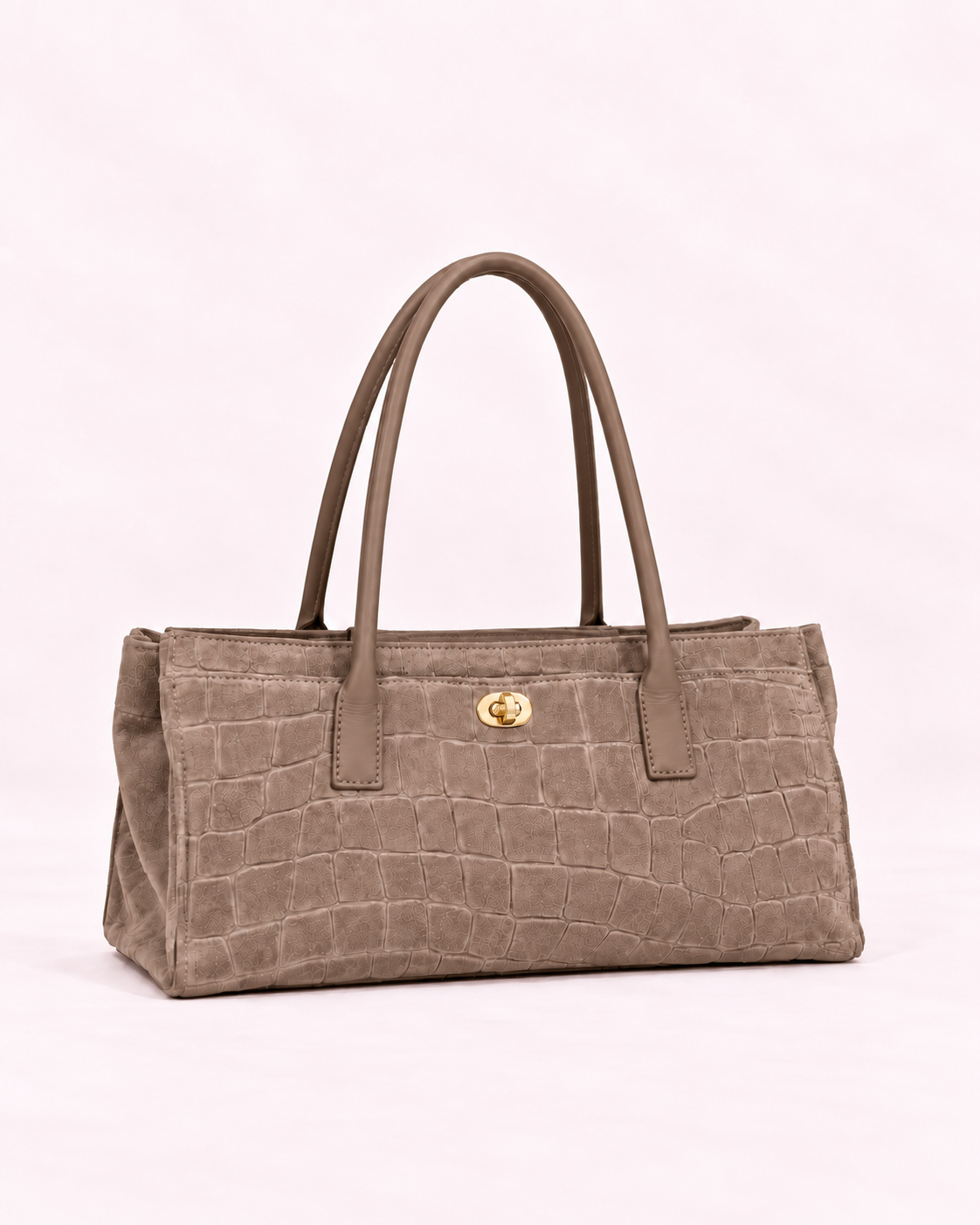 Ava - Sac croco en cuir taupe