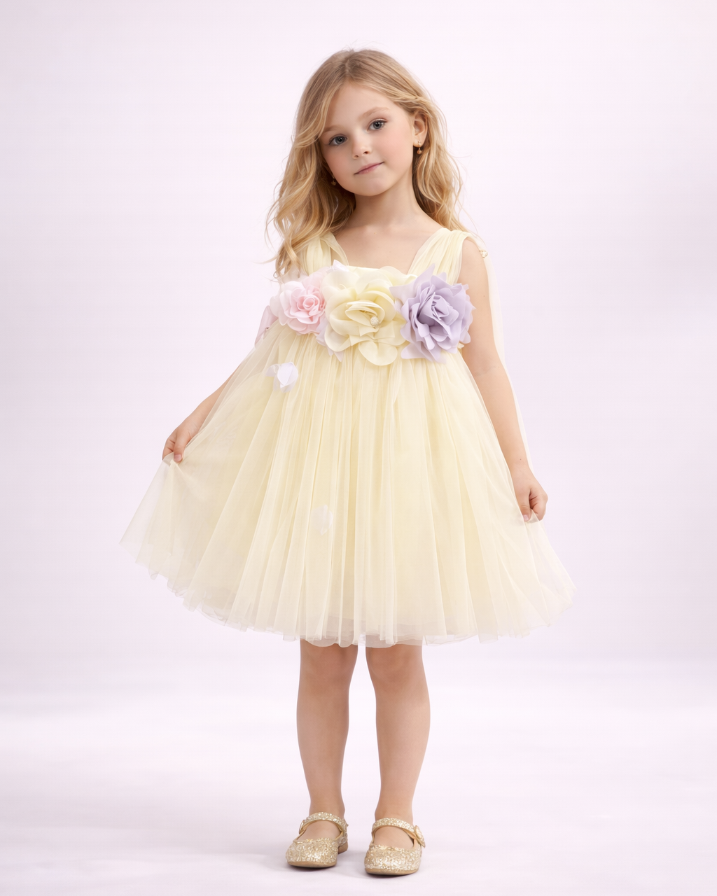 Bella - Robe enfant en tulle jaune pastel