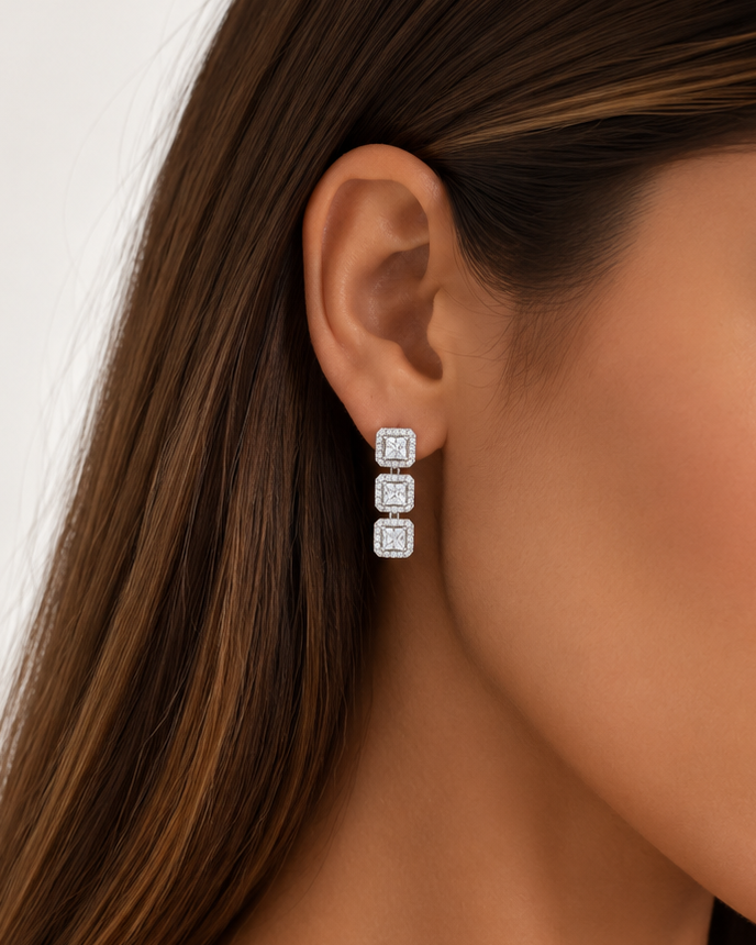 Éclat - Boucles d'oreilles carré argent