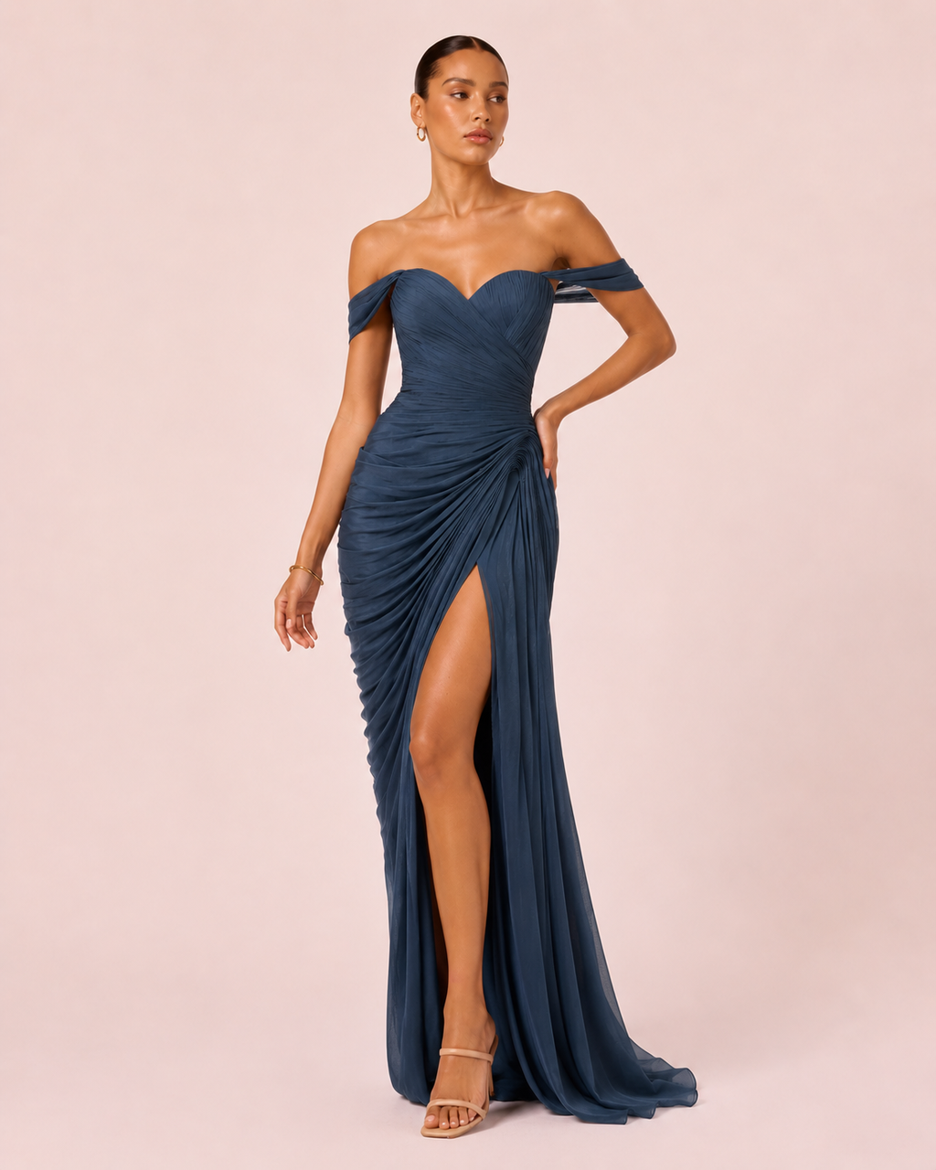 Camelia - Longue robe bustier bleu pétrole
