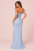 Camélia - Longue robe bustier bleu ciel