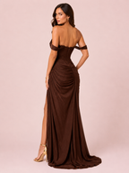 Camélia - Longue robe bustier marron
