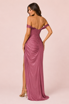 Camélia - Longue robe bustier mauve